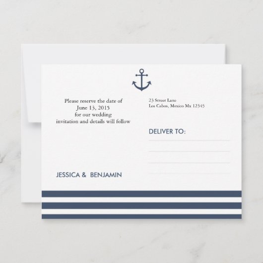 Ancre nautique et rayé Enregistrer la date Carte p (Dos)