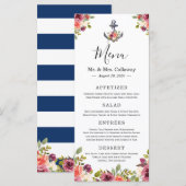 Ancre nautique Floral Marine Blue Mariage Menu (Devant / Derrière)