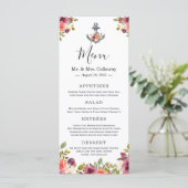 Ancre nautique Floral Marine Blue Mariage Menu (Debout devant)