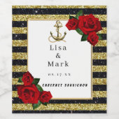 Ancre nautique Gold Black Stripes Étiquettes de vi (Étiquettes simples)