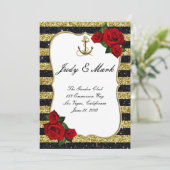 Ancre nautique Gold Black Stripes Mariage Menu (Debout devant)