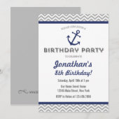 Ancre nautique Invitation Anniversaire Marine Bleu (Devant / Derrière)