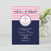Ancre nautique Invitation Baby shower rose et bleu (Debout devant)