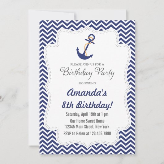 Ancre nautique Invitation d'anniversaire (Devant)