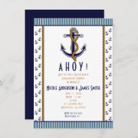 Ancre nautique Invitation rayée bleue et blanche