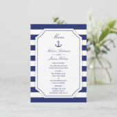 Ancre nautique Marine Blue Stripe Mariage Menu (Debout devant)