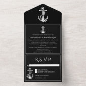 Ancre Nautique Noire tout en un mariage Invitation (À l'intérieur)