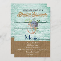Ancre nautique Plage nuptiale de douche Invitation
