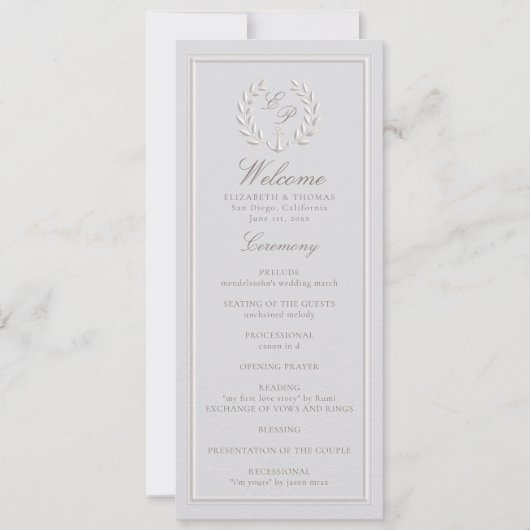 Ancre nautique Programme classique de mariage form (Devant)