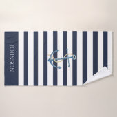 Ancre Nautique Rayée Navy (Serviette de bain)