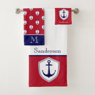 Ancre nautique Rouge Blanc Bleu Marine Salle de ba