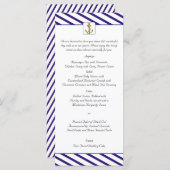 Ancre nautique sur Blue Stripe Mariage Menu (Devant / Derrière)