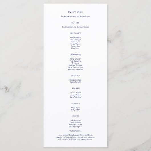 Ancre nautique sur le programme de mariage de la M (Dos)