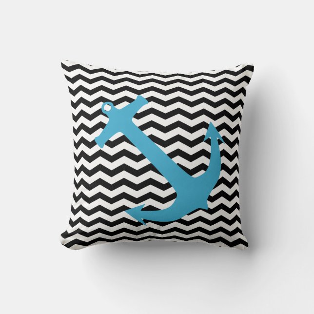 Ancre nautique Turquoise Chevron Coussin d'impress (Recto)
