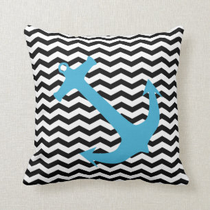 Ancre nautique Turquoise Chevron Coussin d'impress