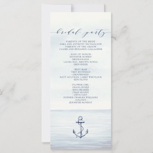 Ancre nautique Watercolor Ocean Wedding Programme (Dos)