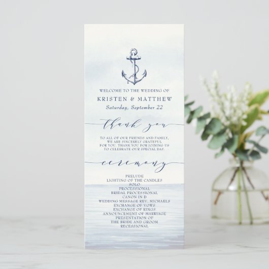 Ancre nautique Watercolor Ocean Wedding Programme (Debout devant)