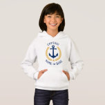 Ancre Nom du bateau Capitaine Gold Laurel Girls Wh<br><div class="desc">Une ancre nautique conçue sur mesure,  des feuilles de lauriers de style or et une étoile d'or avec grade de capitaine ou autre titre et votre nom ou nom de bateau personnalisé sur un sweat - shirt à capuche blanc de fille. Fait un grand cadeau.</div>