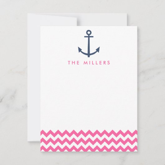 Ancre rose Chevron Monogram Invitation papeterie (Devant)