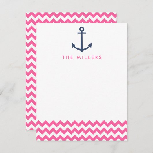 Ancre rose Chevron Monogram Invitation papeterie (Devant / Derrière)