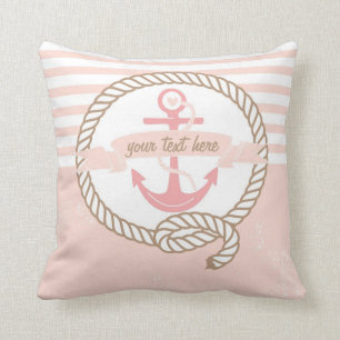 Ancre rose et bannière Nautique Coussin personnali