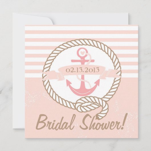 Ancre rose Nautique Invitation de douche nuptiale (Devant)