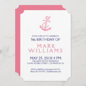 Ancre rose nautique Invitation de fête d'anniversa (Devant / Derrière)