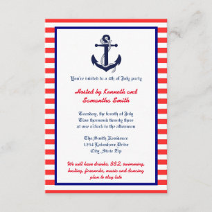 Ancre rouge blanc et bleu - Invitation 3x5 Party