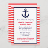 Ancre rouge blanc et bleu - Invitation de la fête (Devant / Derrière)