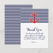 Ancre rouge Bleu bleu et blanc Carte de remercieme (Devant / Derrière)