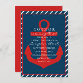 Ancre rouge et bleu Invitation d'anniversaire (Devant / Derrière)