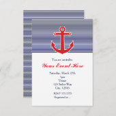 Ancre rouge Invitation Bleu et Bleu blanc (Devant / Derrière)