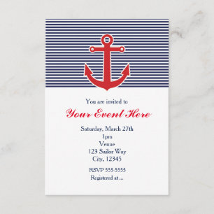 Ancre Rouge Invitation Bleu Nautique & Bleu Blanc