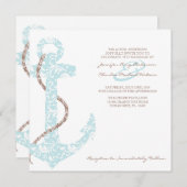 Ancre Turquoise et Brown Beach Wedding Invitation (Devant / Derrière)