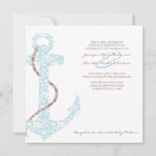 Ancre Turquoise et Brown Beach Wedding Invitation