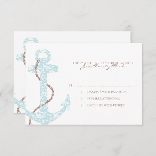 Ancre turquoise et Brown Plage Mariage rsvp (Devant / Derrière)