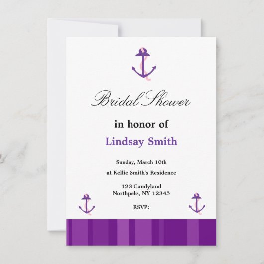 Ancre violette Invitation de douche nuptiale (Devant)