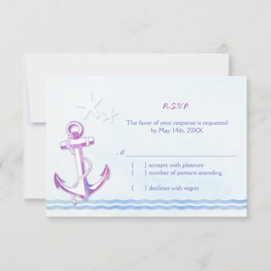 Ancre violette Nautical Beach Wedding RSVP (Devant)