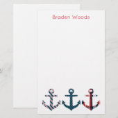 Ancres à motifs nautiques Papeterie personnalisée (Devant / Derrière)