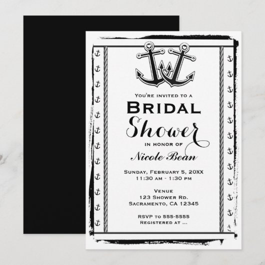Ancres d'amour nautique Invitations de douche nupt (Devant / Derrière)