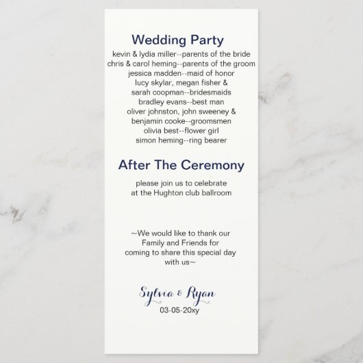 Ancres Monogrammes, Programmes de mariage nautique (Dos)