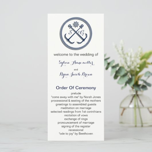 Ancres Monogrammes, Programmes de mariage nautique (Debout devant)