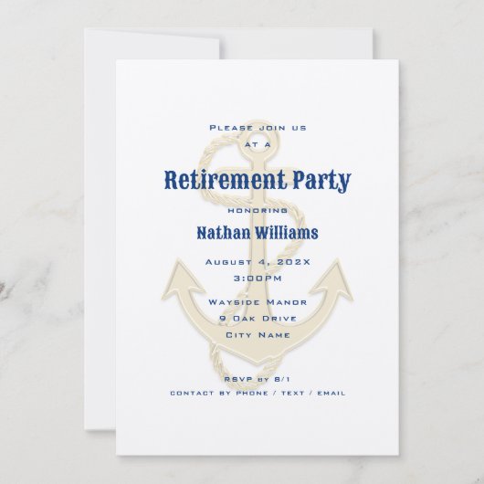 Ancres nautiques Marine Blue Custom Invitation (Devant)