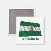 Andalucía waving flag with name magneet (Voorkant / Achterkant)