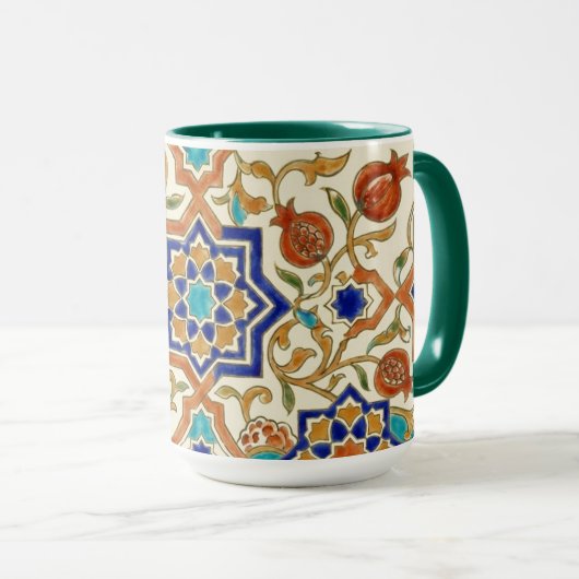 Andalusian Pomegranate & Blue Star Geometric Tile  Mok (Voorkant rechts)
