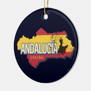 Andalusië Spanje Retrokaart Flamenco Vakantie Keramisch Ornament