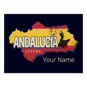 Andalusië Spanje Retrokaart Flamenco Vakantie Perfect Poster
