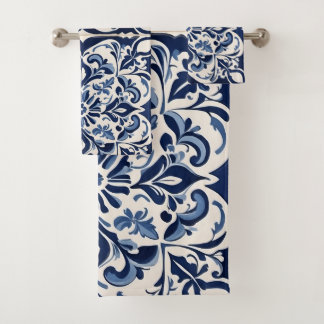 Andalusisch Mozaïek ,Tijdloos Blauw en Wit Bad Handdoek
