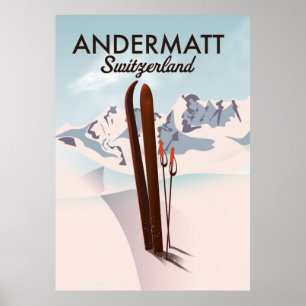 Andermatt Suisse affiche de ski impression de voya