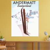 Andermatt Zwitserland ski poster reisprint. Canvas Afdruk (Insitu (Woonkamer))